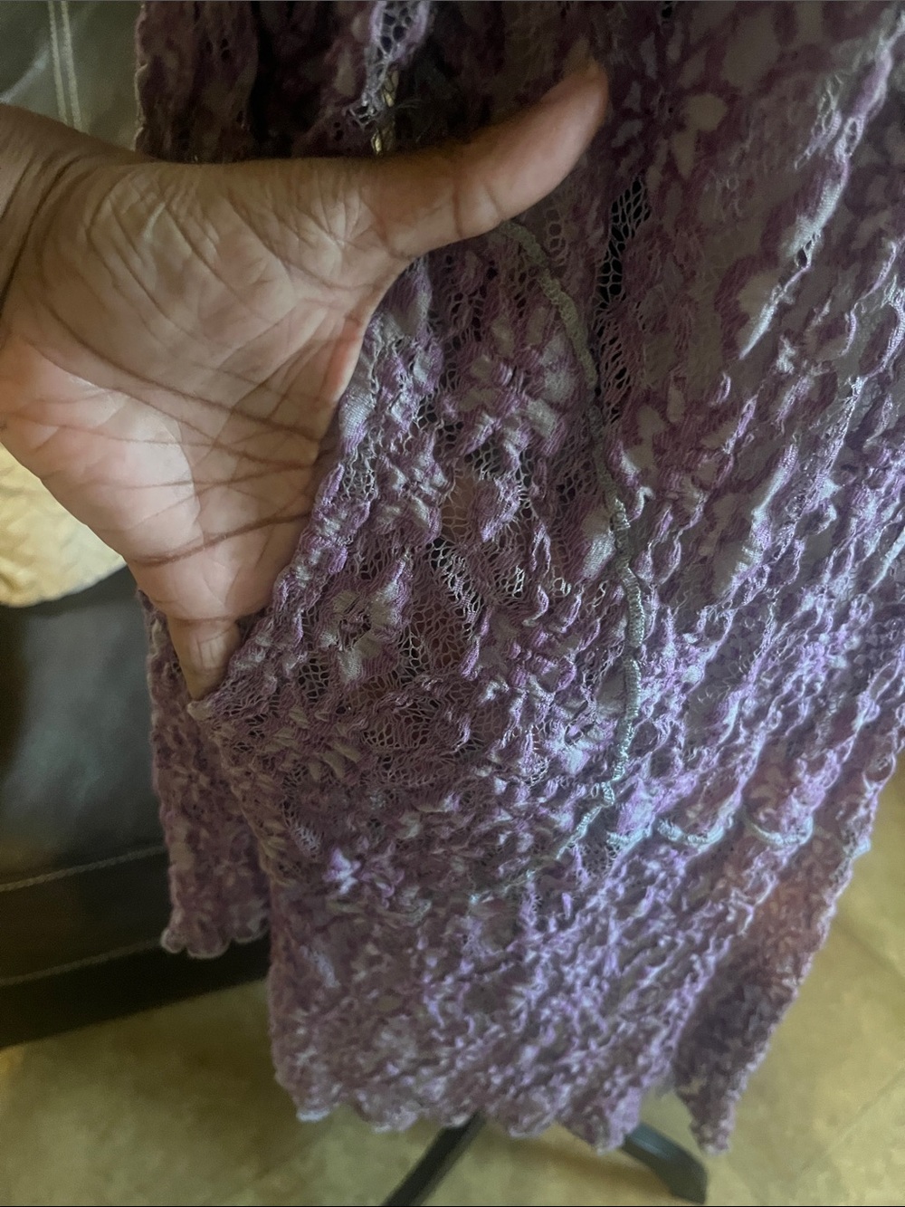 Women’s Open-Front Mauve/Lavender Pucker Lace Hooded Cardigan Boho Chic Longline - Picture 6 of 9